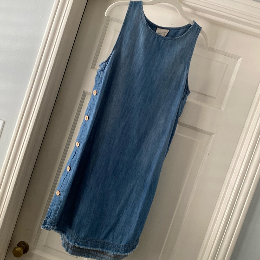 Universal Thread Blue Sleeveless Denim Button-Accent Shift Dress